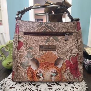 Anuschka Tooled Leather Crossbody Bag Adjustable Strap Cleopatra's Leopard
